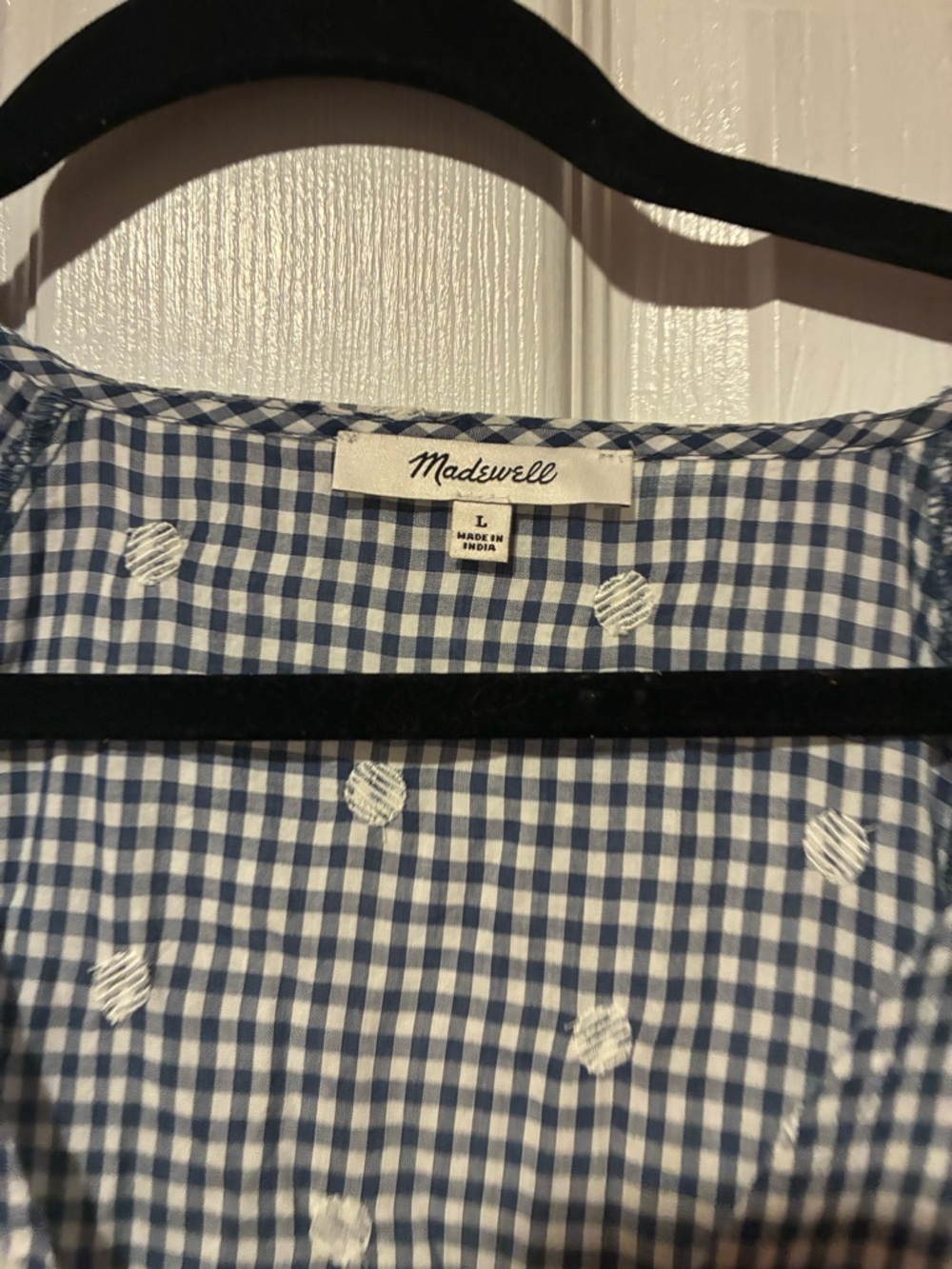 Madewell Embroidered Gingham Faux-Wrap Tie-Waist Midi Dress size large - Picture 4 of 7